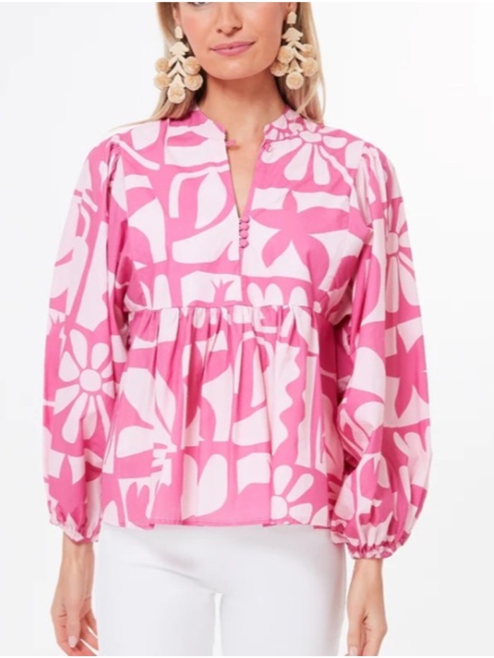 Oliphant Pink Twiggy Mandarin Balloon Sleeve Blouse Size Large